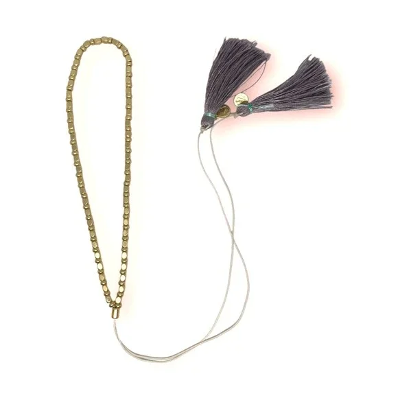 Fairy Whimsy necklace choker Gold tone beads purple tassel accent bolo style - Picture 2 of 9